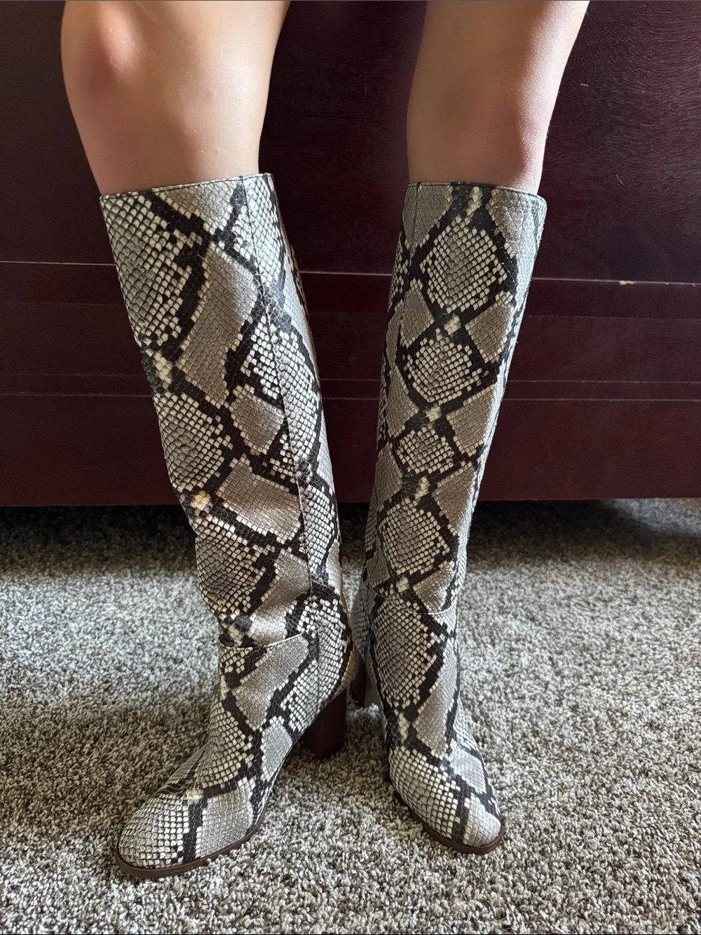 J. Crew Gray and Black Snake-Print Over-The-Knee Boots